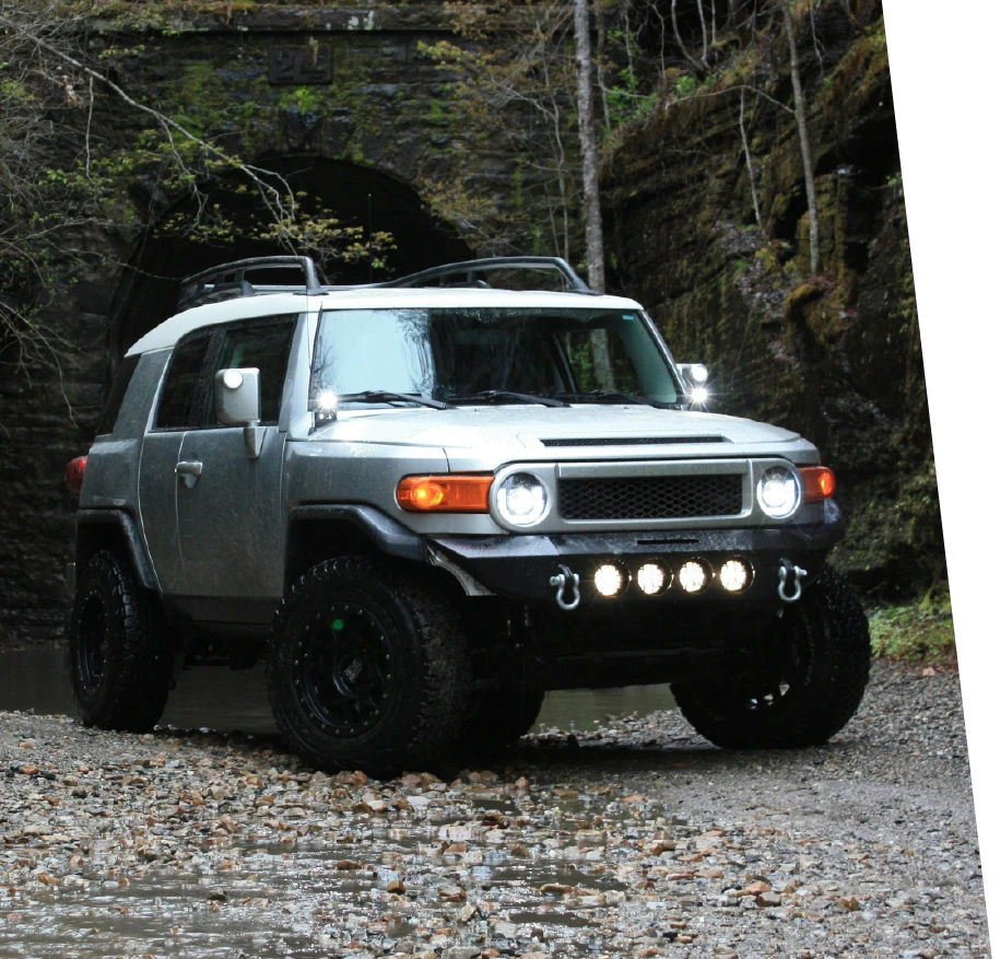 photo of a blue and white truck ready for toyota repair
