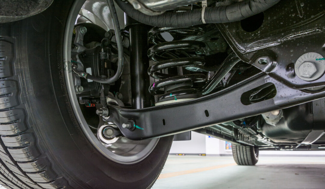 photo of a rear car suspension