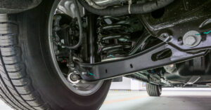 photo of a rear car suspension